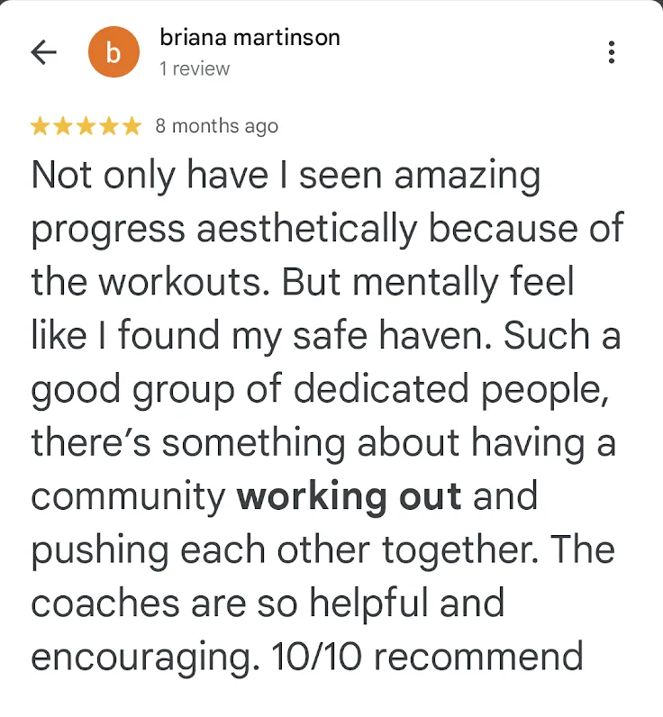 Positive Google review praising our 6-week fitness challenge