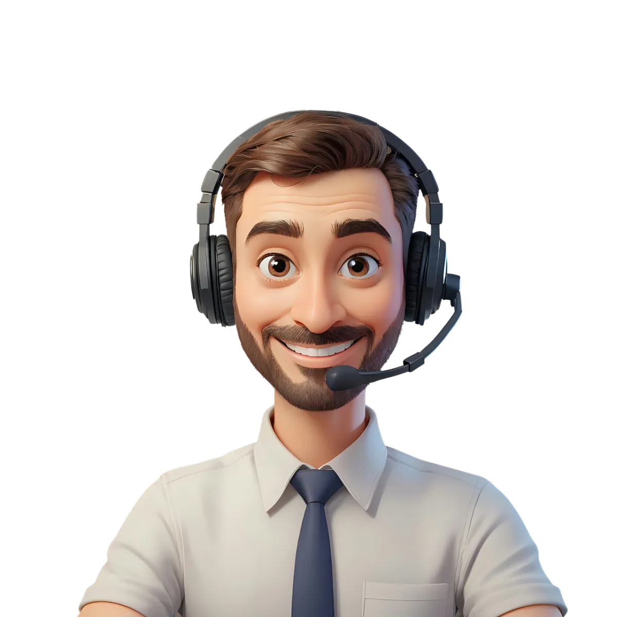 Illustration of an AI receptionist with a headset and laptop, representing Cantu Business Consultants' 24/7 call answering and workflow automation services for small businesses