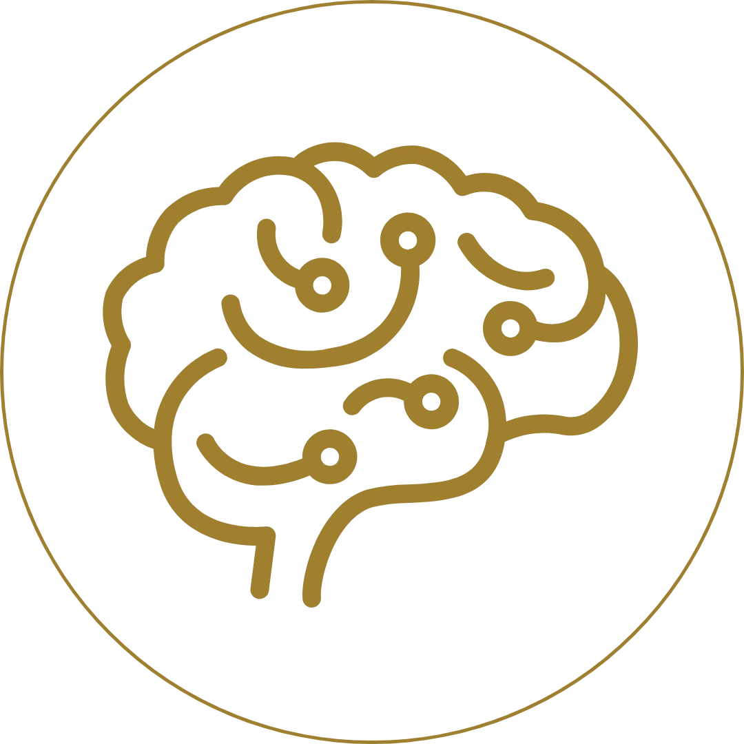 a brain with connected dots representing cognitive function and neurological health