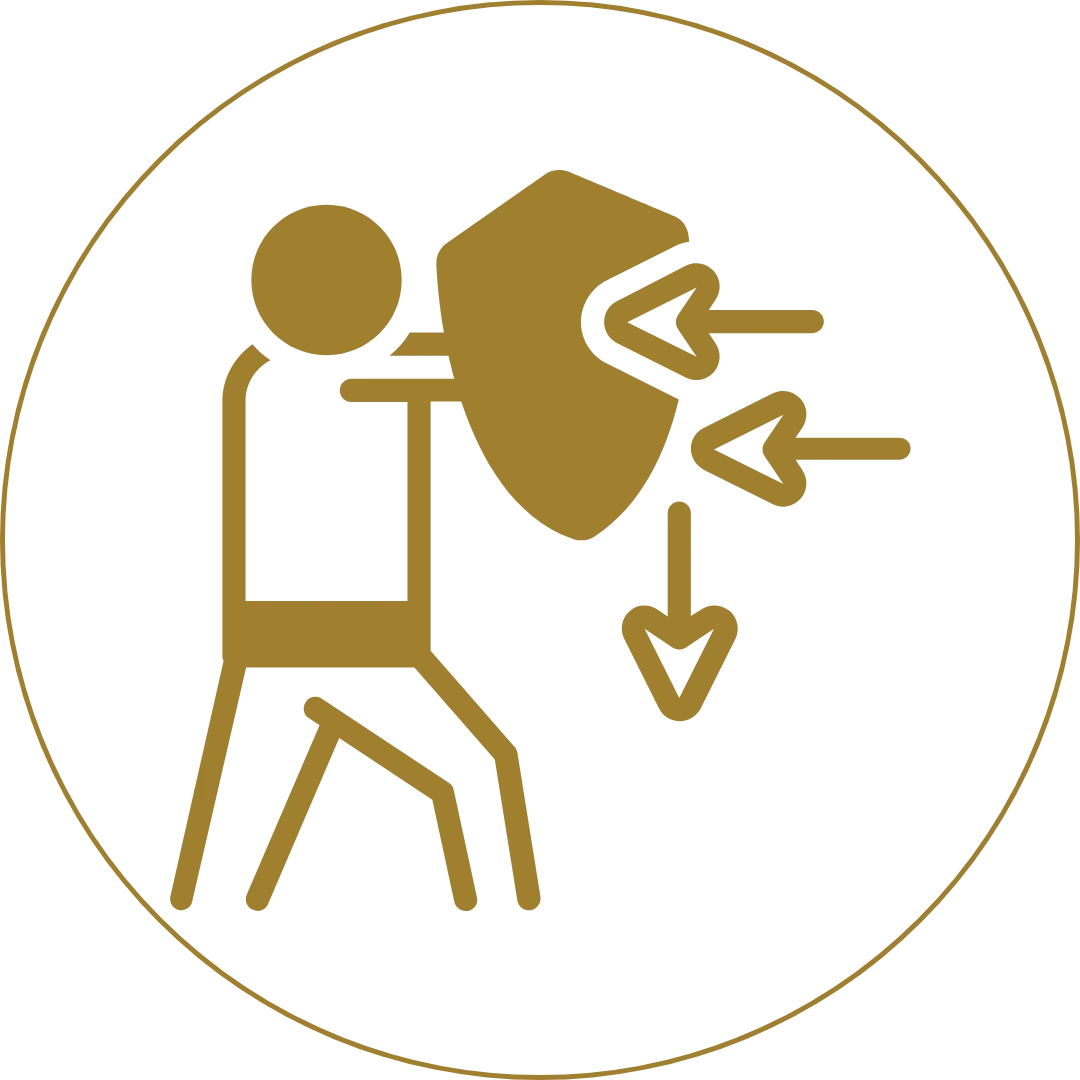 a person with a shield deflecting arrows, symbolizing immune defense and protection