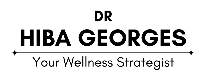 Logo for Dr. Hiba Georges with the tagline “Your Wellness Strategist” in bold black and elegant font.