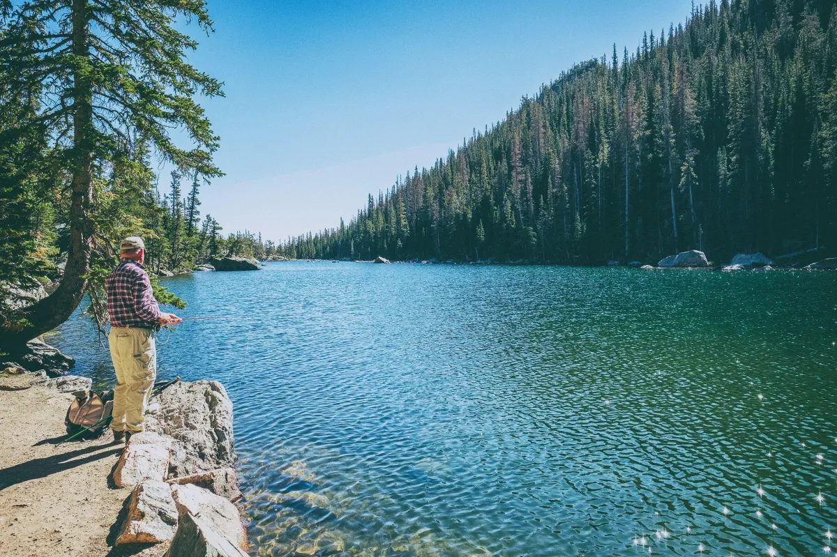 man fishing in lake