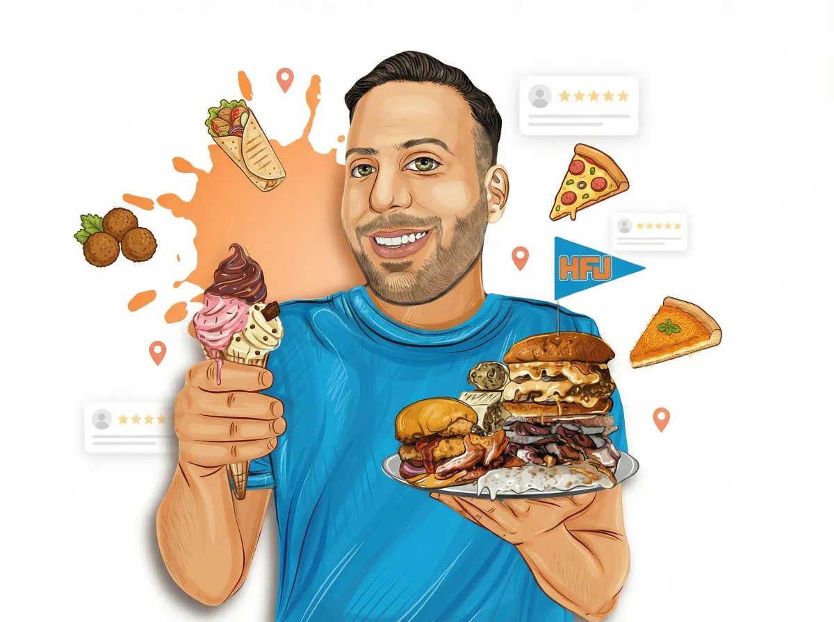 Modern digital creator workspace with analytics and social content for Halal Food Junkie