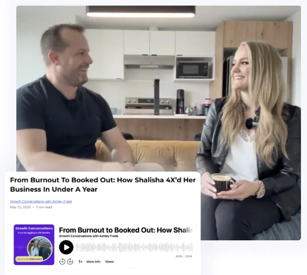 A picture of Ashley Frank interviewing Shalisha Pikel on the Growth Conversations Podcast.