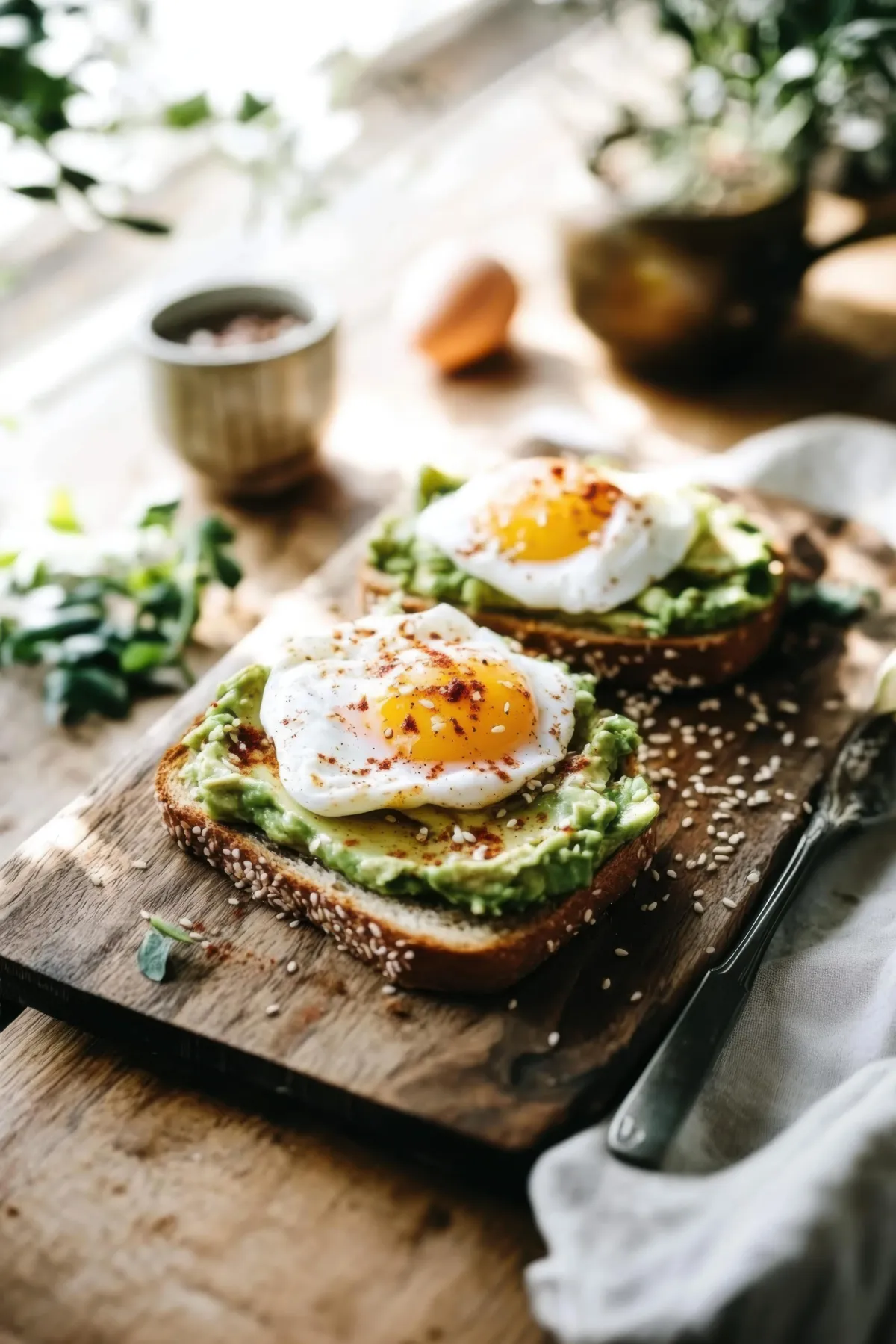 Food Freedom Nutrition - egg on avocado toast in a earthy warm cafe