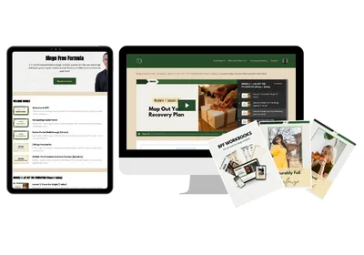 Binge Free Formula program course portal - lesson mock up and resources mock up