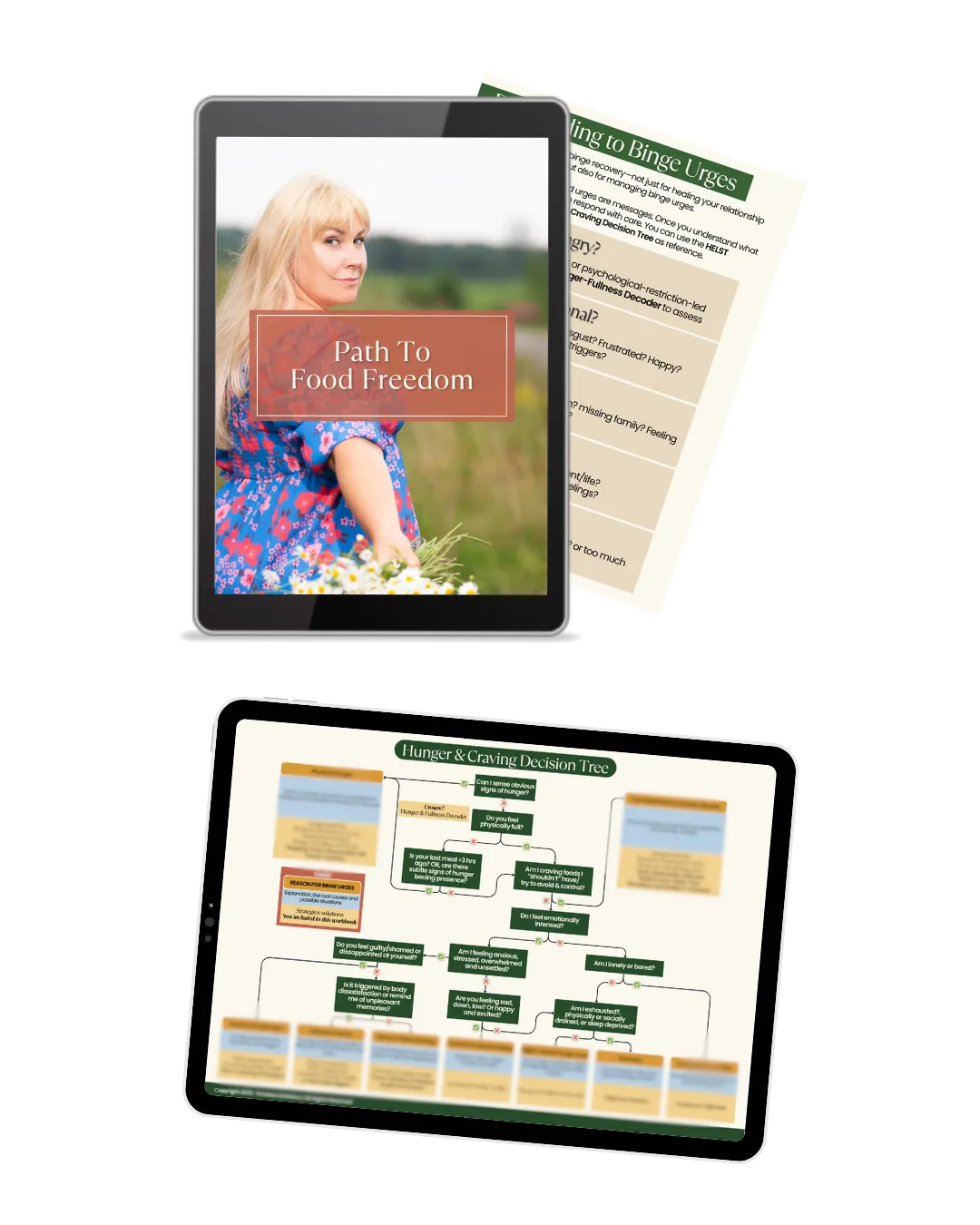 7 days binge eating plan resource - 7 days to food freedom bonus lesson and hunger-craving decision tree mock up