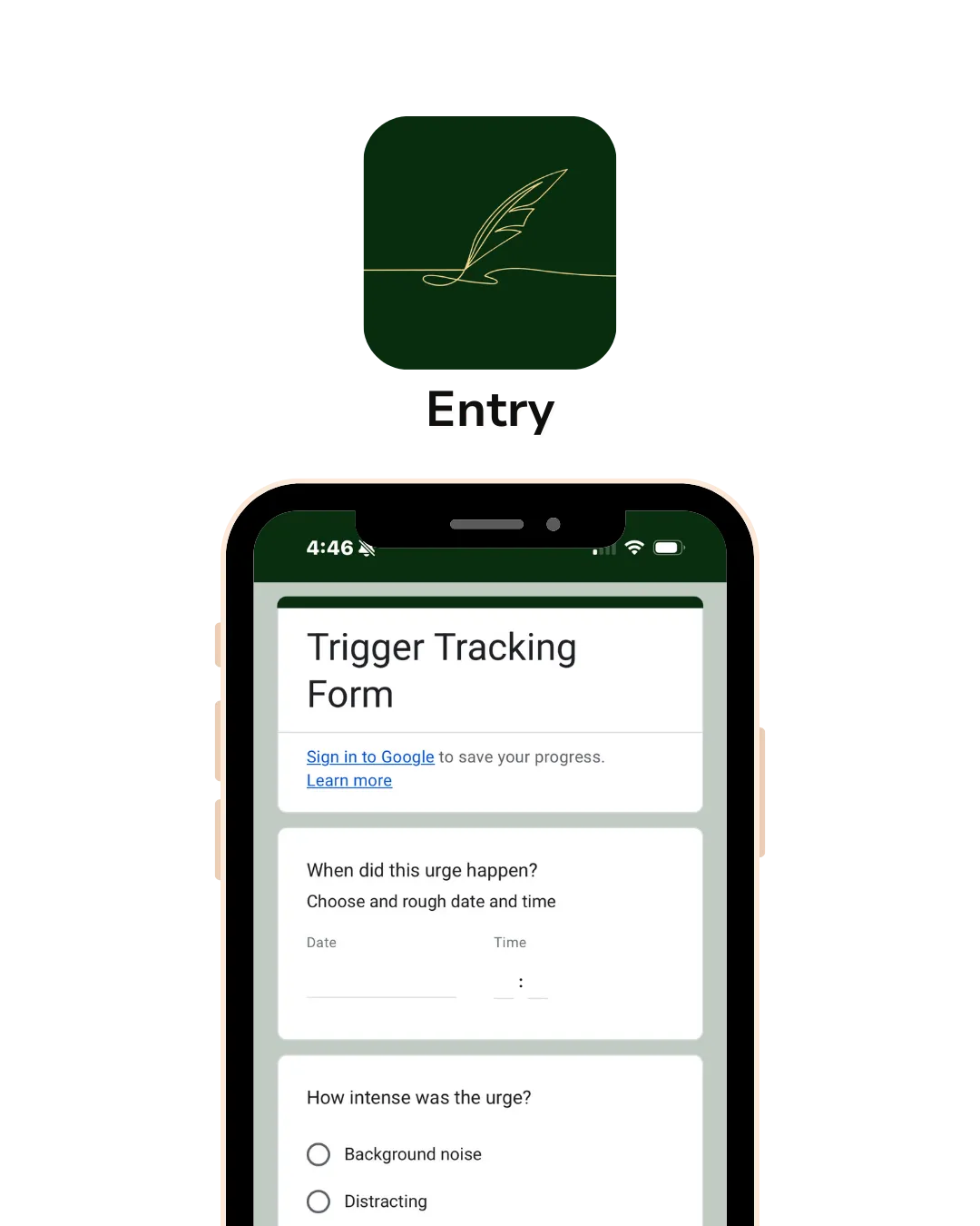 Trigger tracking app mock up - a google form turned into a one tap tracking app to visualise patterns
