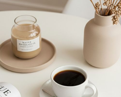 Coffee, vase, dried flower, magazene and candles to represent reond with care to acknowledge what your body really need