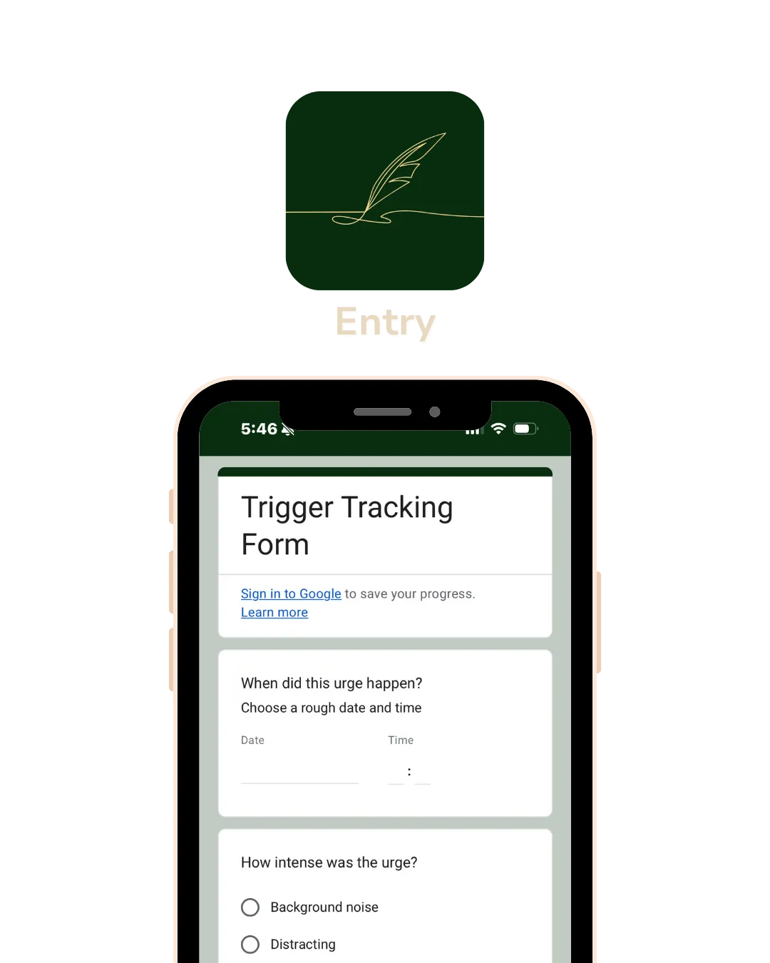 Trigger tracking app mock up - a google form turned into a one tap tracking app to visualise patterns