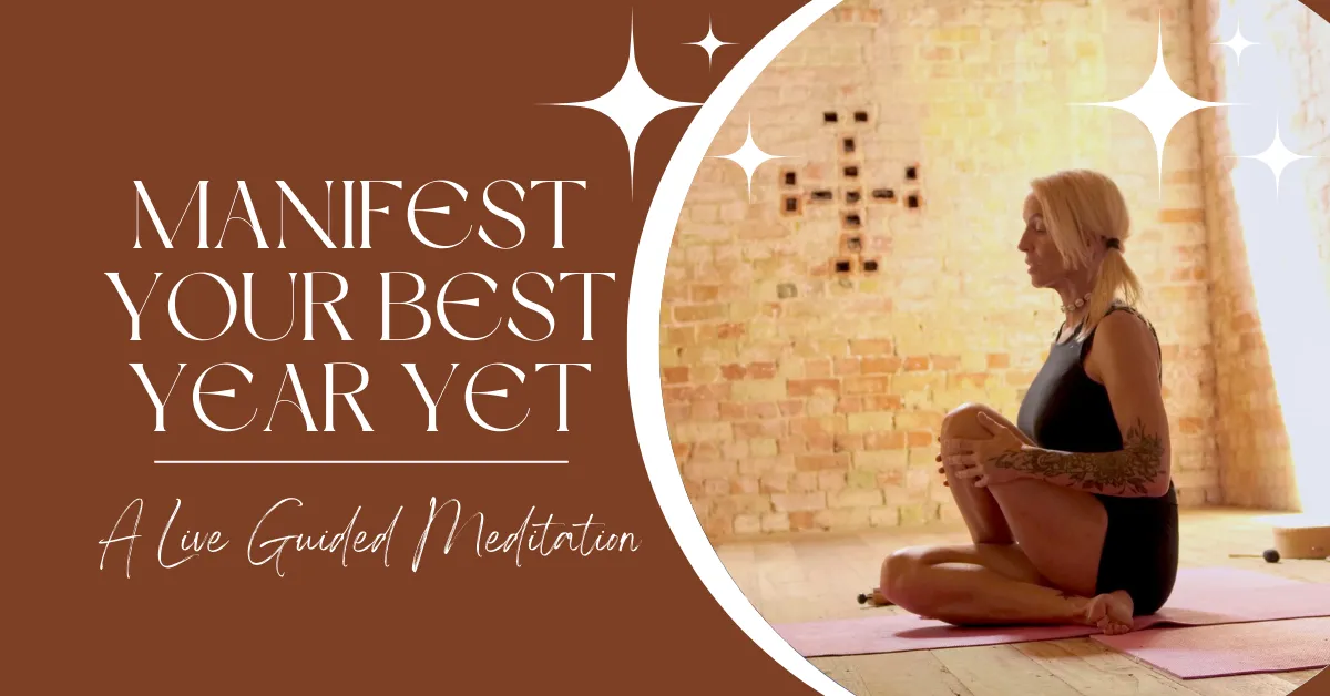 A serene, sunlit room with a diverse group of adults sitting cross-legged on yoga mats, eyes closed, meditating together. Soft natural light filters through large windows, creating a peaceful, inviting atmosphere. The group includes men and women of various ages and backgrounds, all appearing calm and focused.