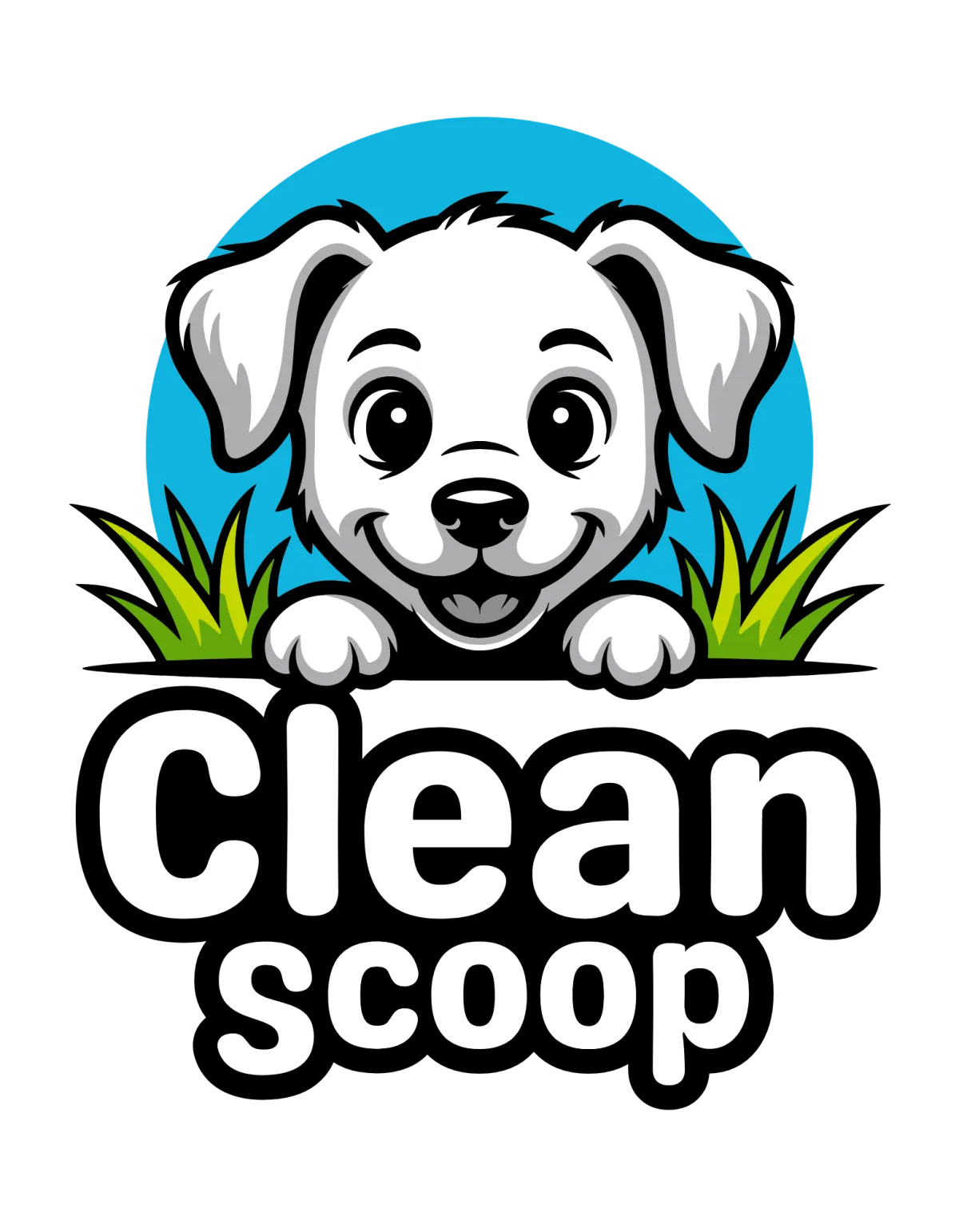 Clean Scoop logo featuring a smiling white dog above the text ‘Clean Scoop – Dog Waste Removal’.