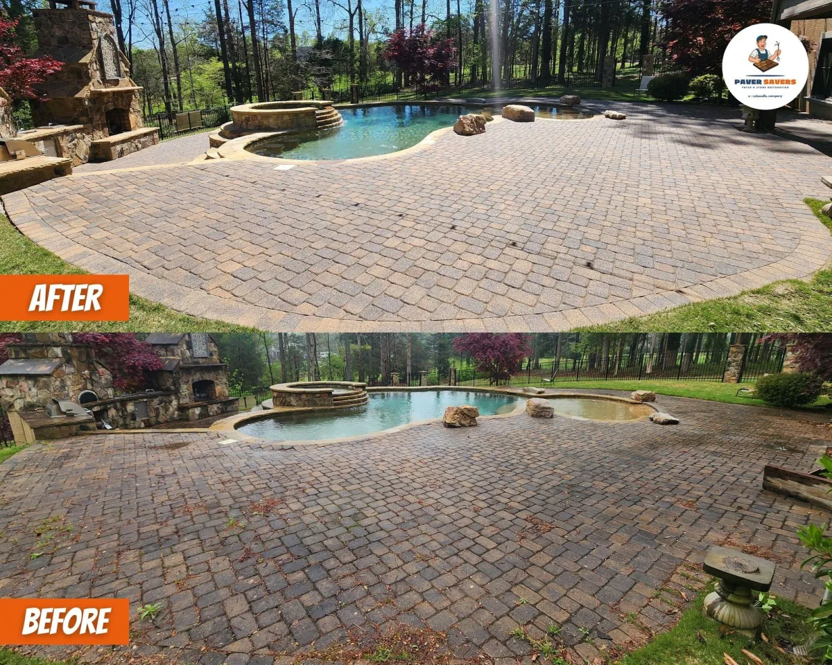 Paver Pool Deck and Stone Grilling Area Restoration: Clean, Sand, Seal