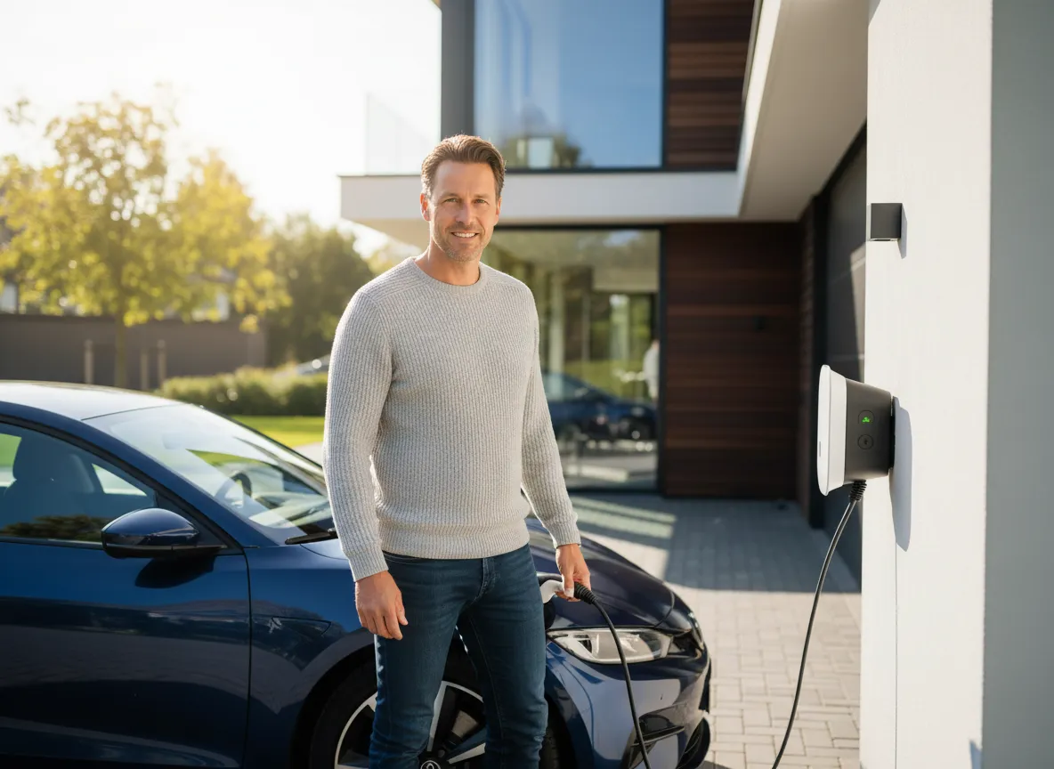 man staat bij laadpaal