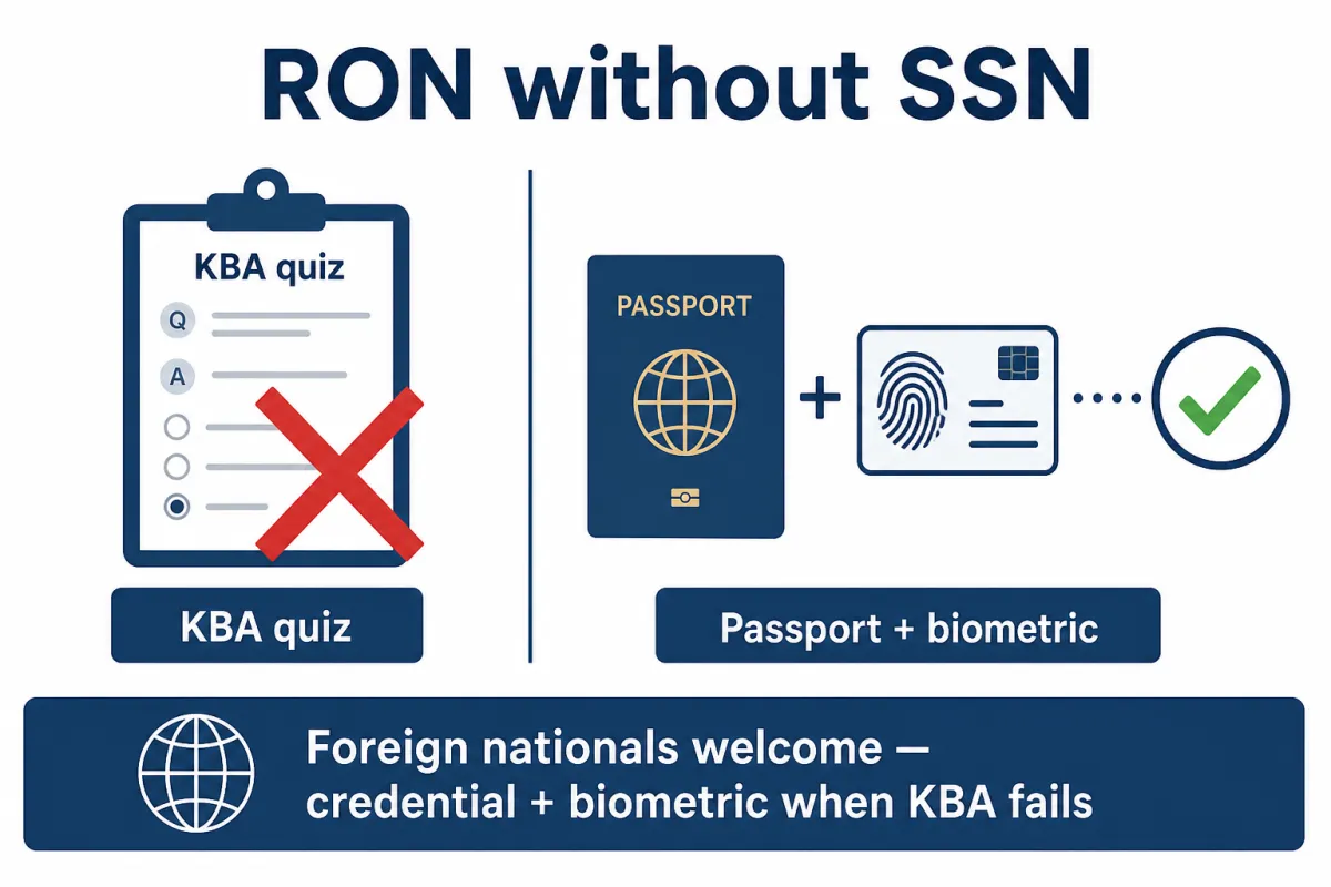 No-SSN path — credential and biometric identity instead of KBA quiz