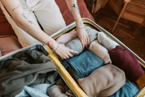 clothing packed in a suitcase