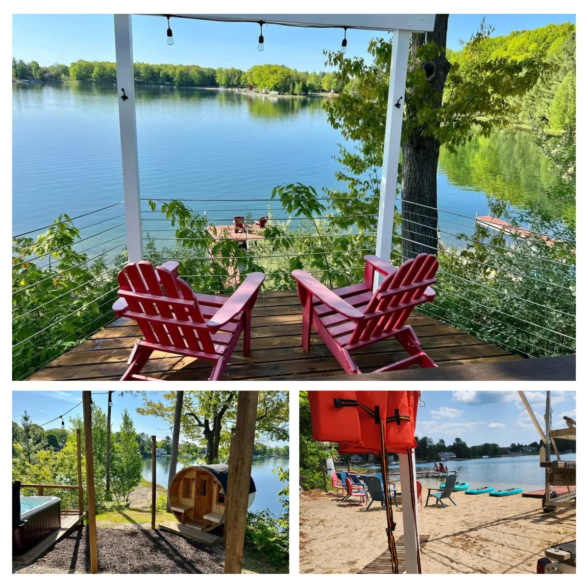 Experience the ultimate adventure at our "Slice Of Heaven" - a cozy lakeside cottage with sandy beach access and private spa amenities for a luxurious stay any time of year.