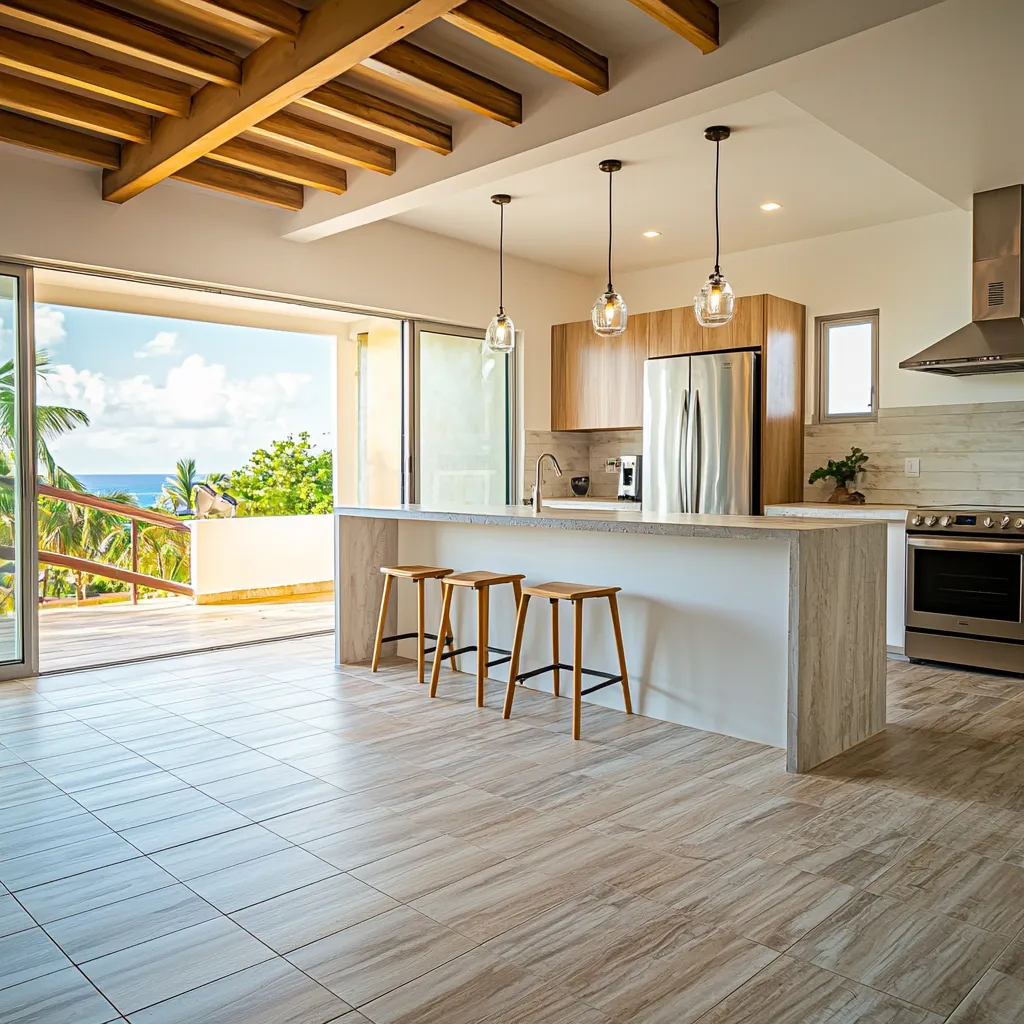 Durable, moisture-resistant flooring options for stylish island kitchens.