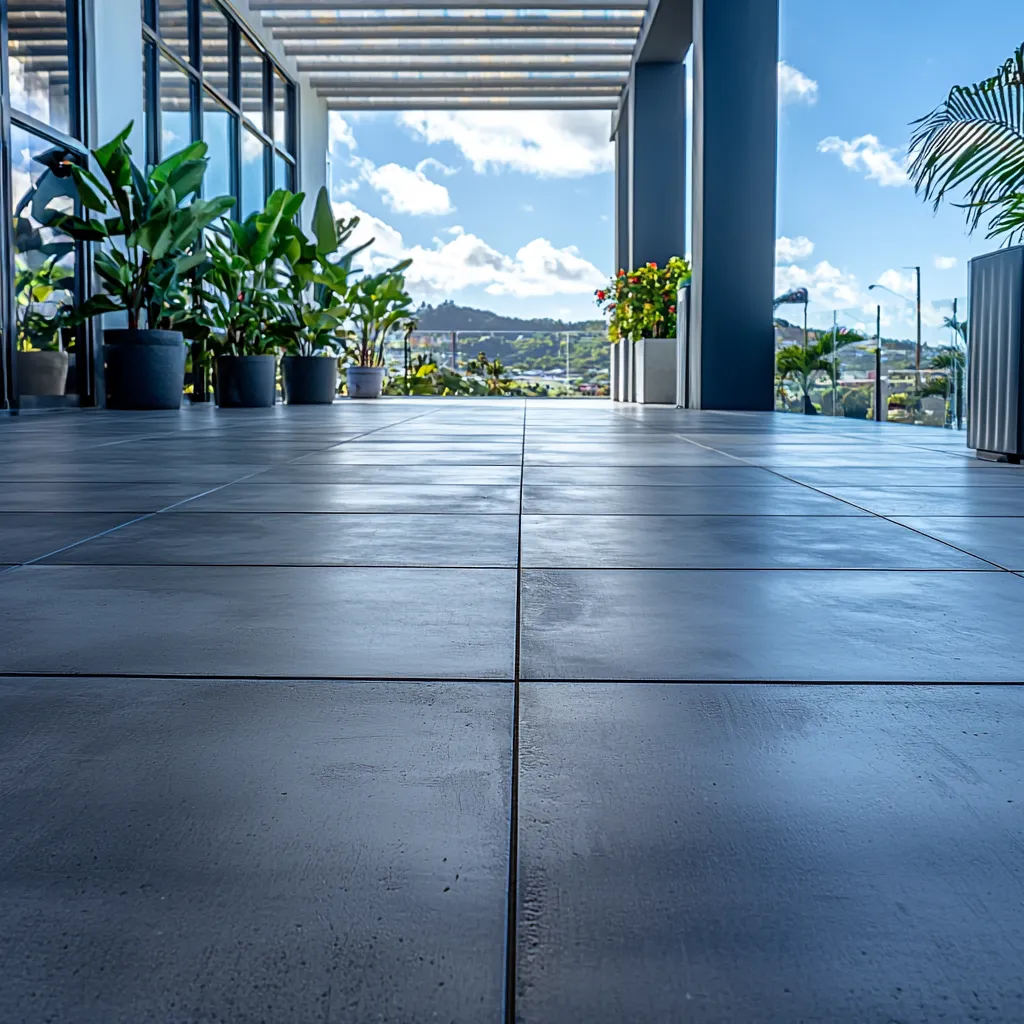 Sleek, durable concrete tiles in various finishes for a modern, industrial look.