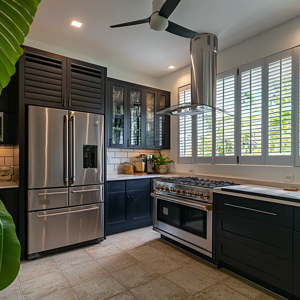 Energy-efficient, high-tech appliances tailored for modern island kitchens.