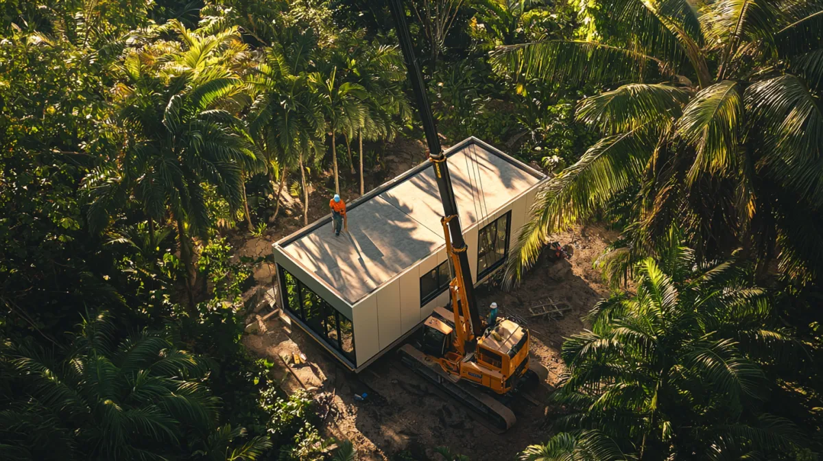 Empty lot in El Yunque National Park with Modular home being built by Pacific Builders