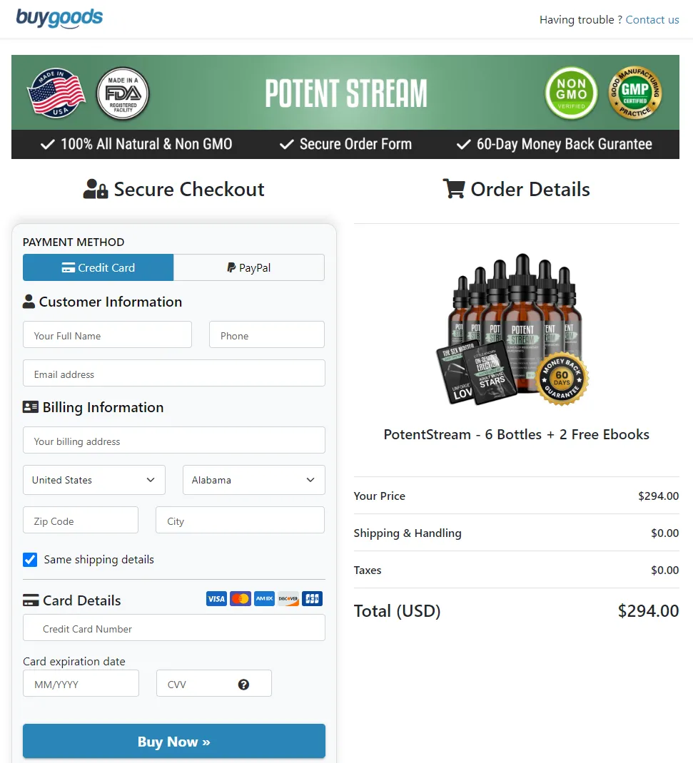 PotentStream Order Page