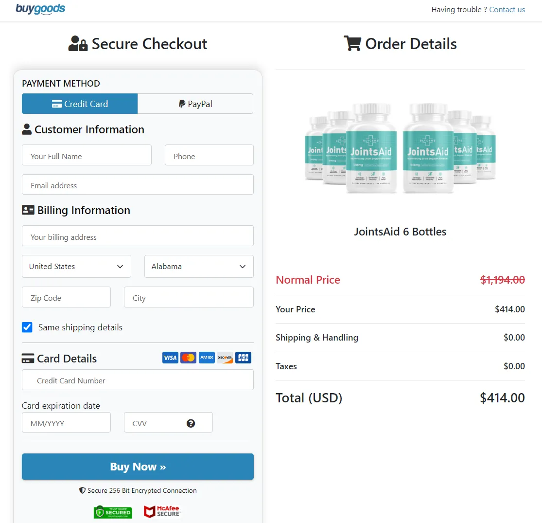 JointsAid Order Page