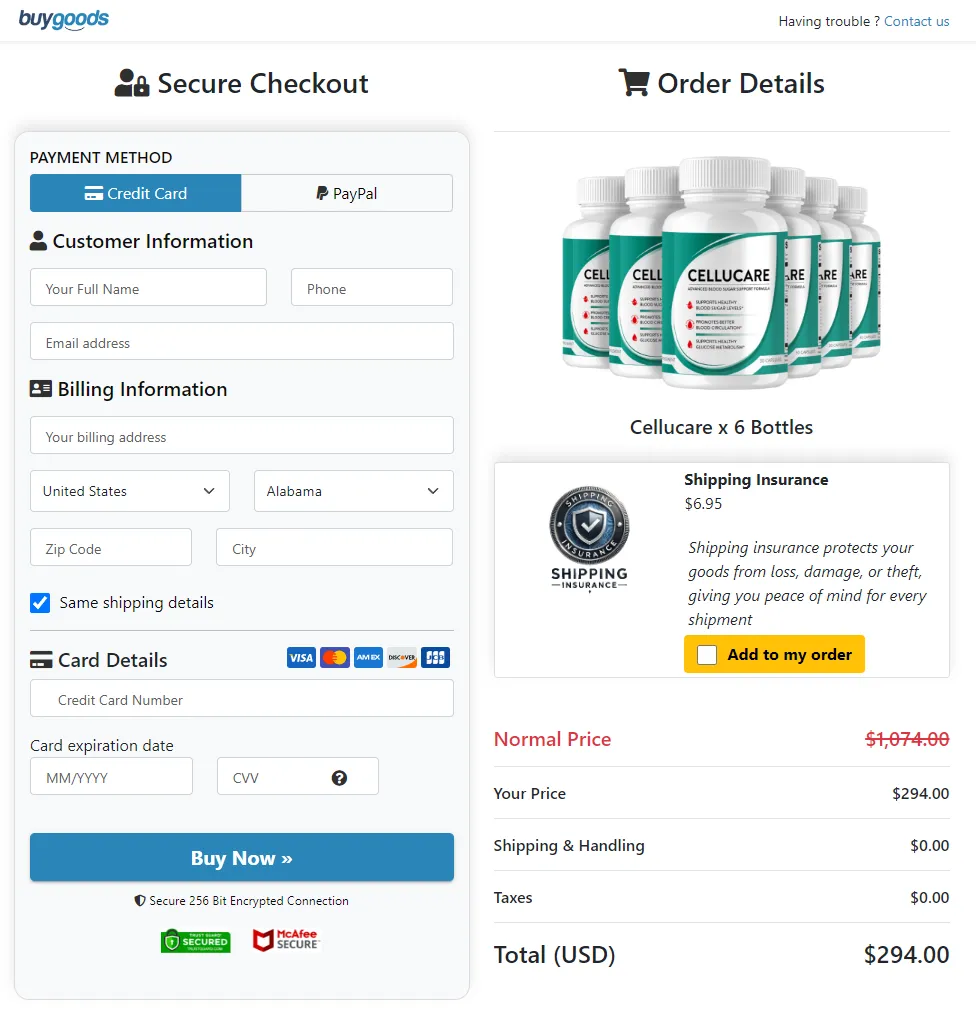 CelluCare Order Page