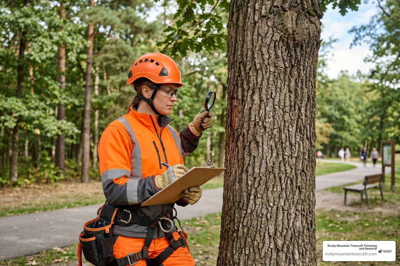 arborist conducting tree inspection
