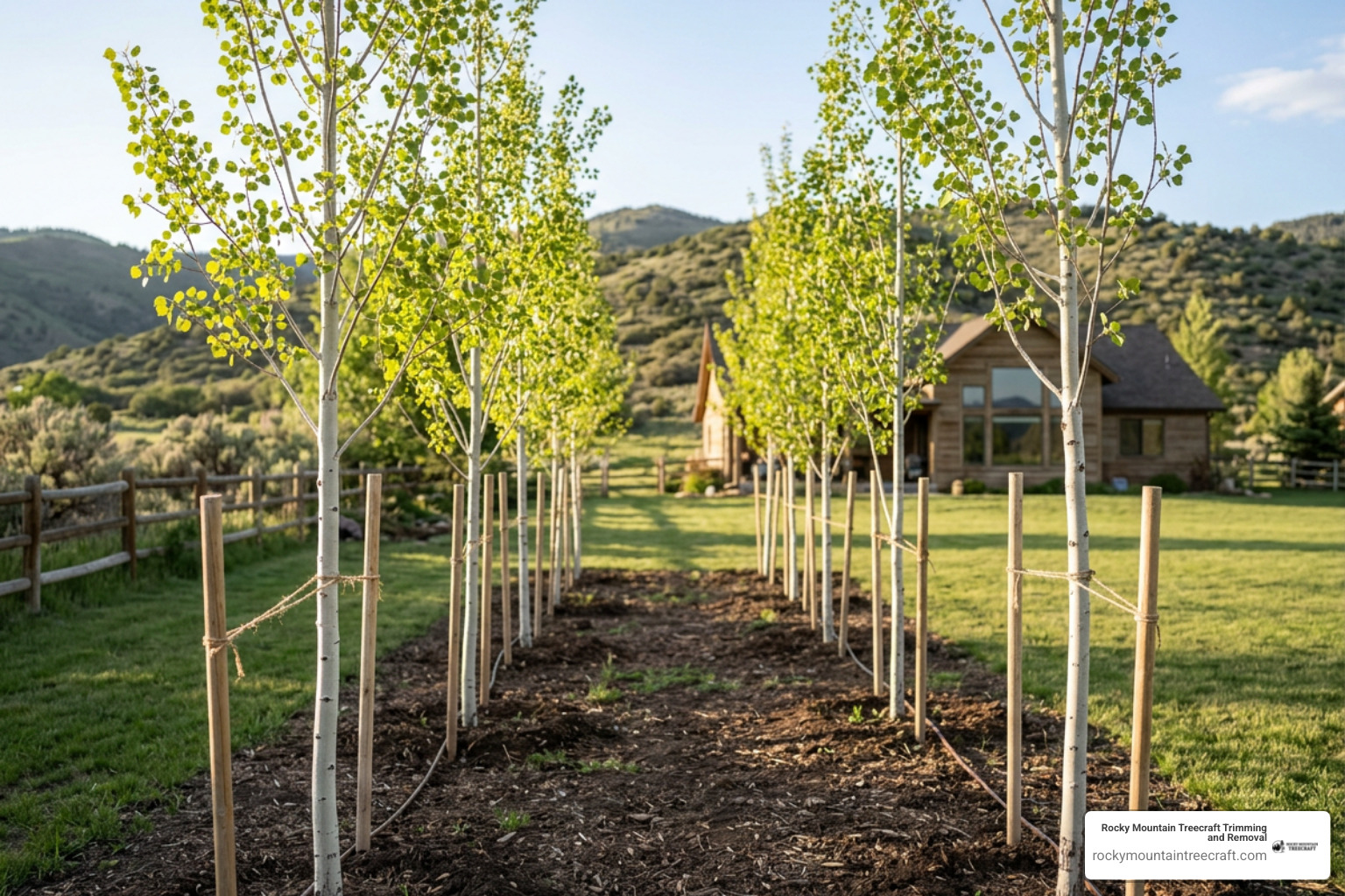 properly spaced young aspen trees planted in well-draining soil