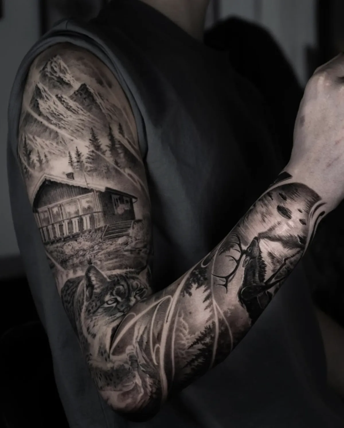 person with tattoo on right arm