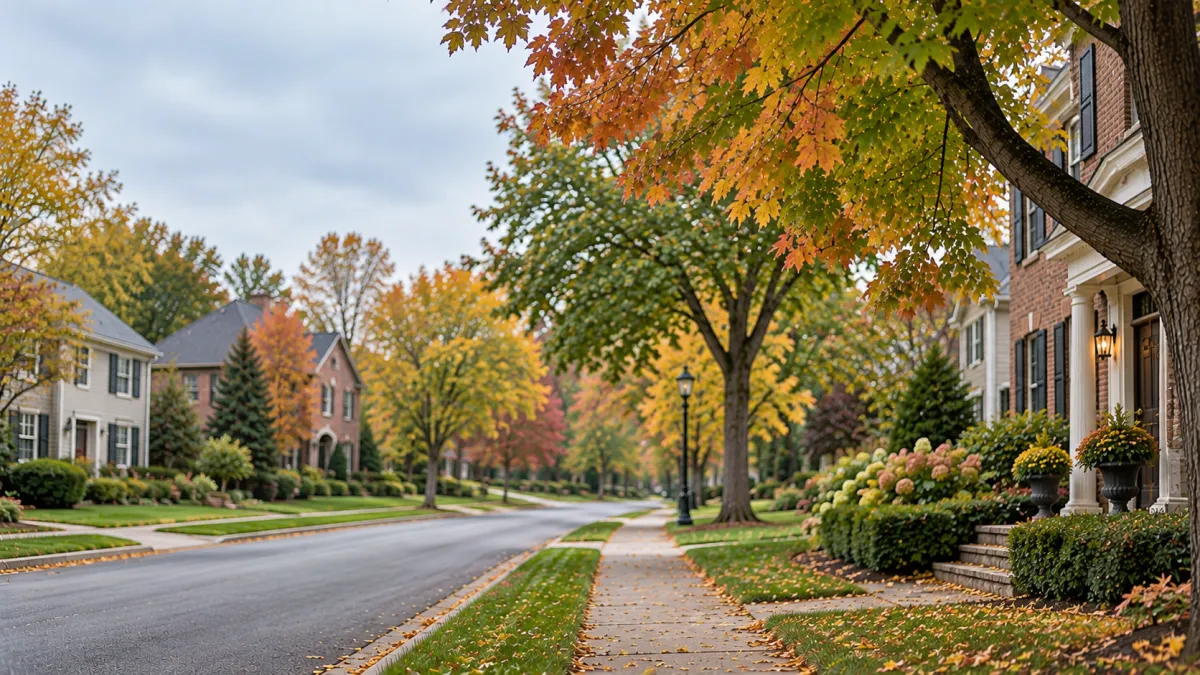 A residential street of brick and clapboard homes under mature trees in Oakland County, Michigan, the kind of block buyers weigh when comparing the best places to buy a home