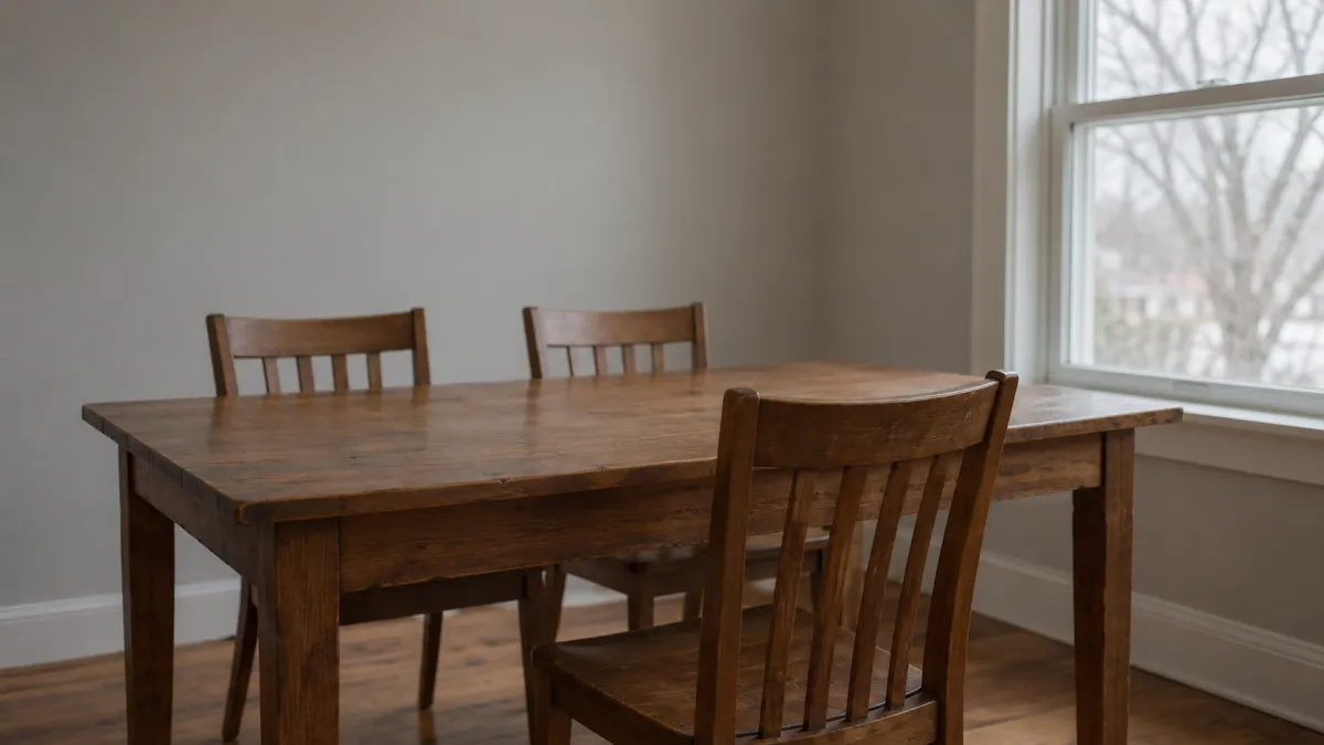 A dining table with one chair on one side and two on the other, standing in for a real estate team versus a solo agent in Rochester, Michigan