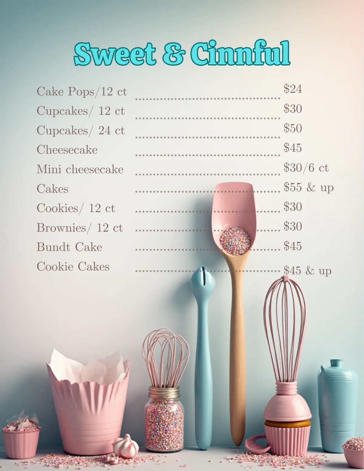 Menu pricing for Sweet & Cinnful - Baker in Lexington, SC