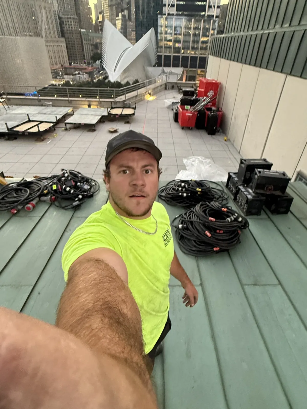 Live Free Software founder Giles working on a temporary power project in New York City