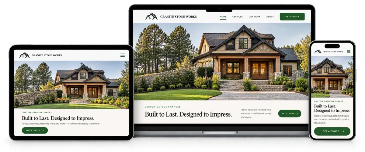 Responsive small business website design displayed on desktop, tablet, and mobile devices by Live Free Software in New Hampshire.