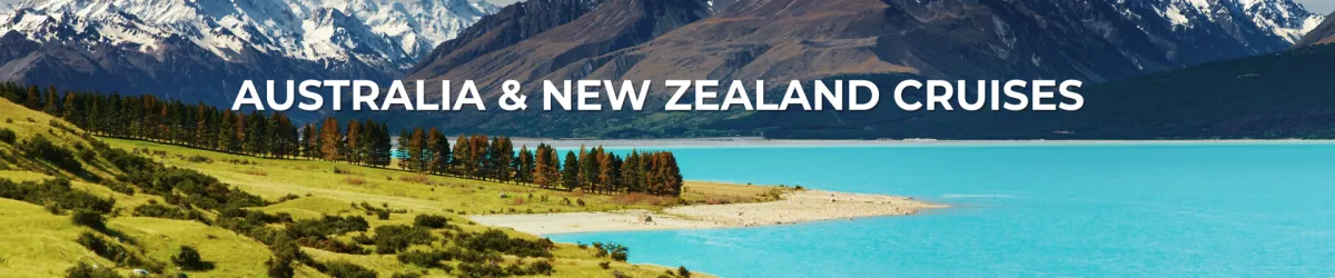 A panoramic view of turquoise Lake Pukaki and snow-capped mountains in New Zealand, perfect for luxury Australia and New Zealand cruises.