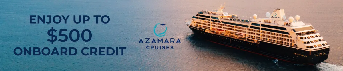 Azamara cruise ship sailing at sunset – boutique luxury voyage with Azamara Cruises (up to $500 onboard credit)