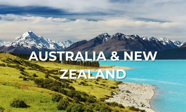 azamara luxury cruise in australia and new zealand with snow-capped mountains and turquoise sea