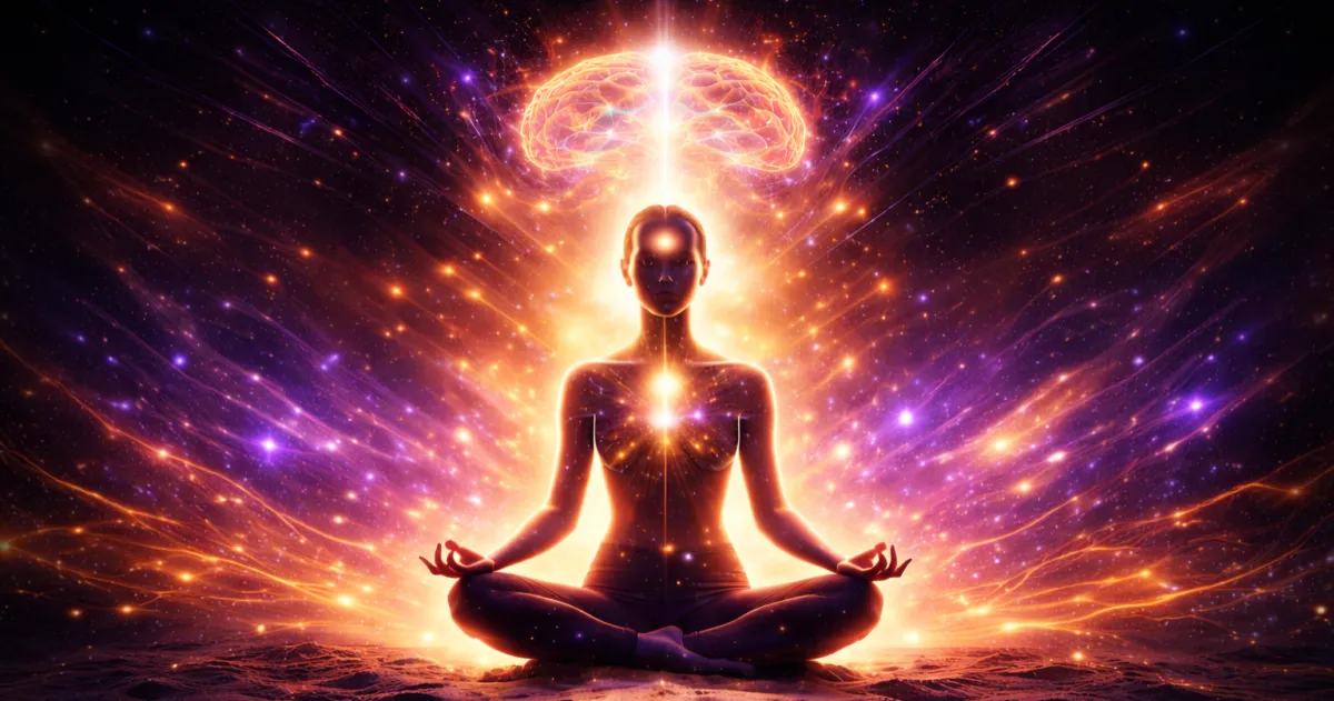 a silluete standing in meditation pose, depicting mental strength