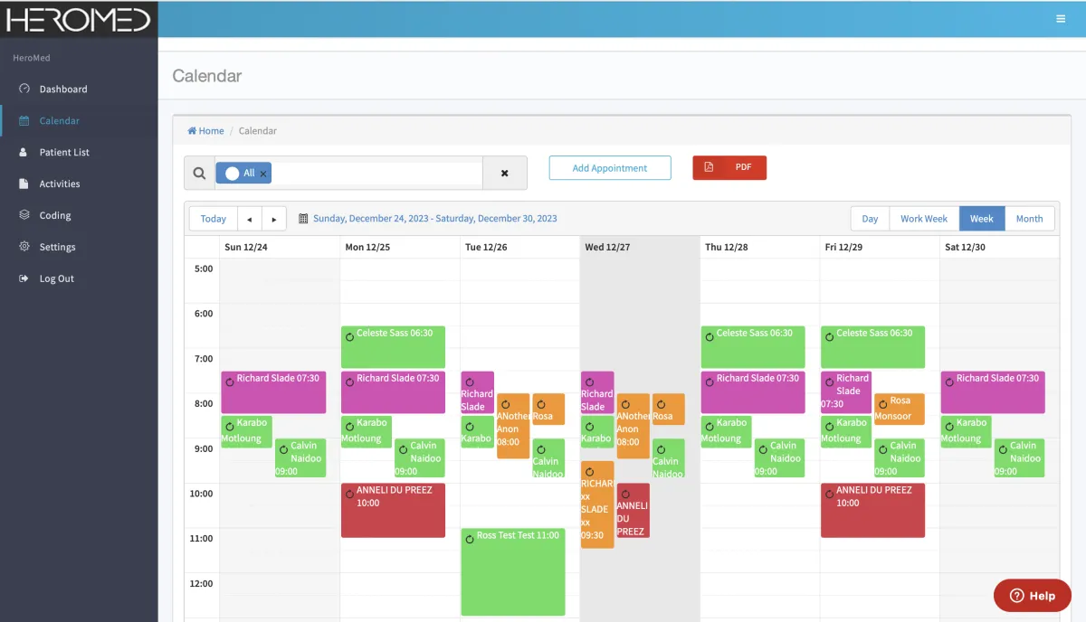 Calendar Diary Bookings HeroMed