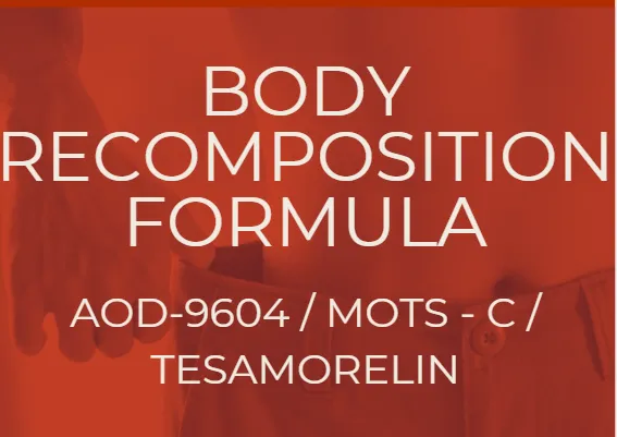 Body Recomposition Formula with AOD-9604, MOTS-C, and Tesamorelin peptides to promote fat loss, muscle definition, and metabolic health at Hormone Treatment Centers in Overland Park, KS