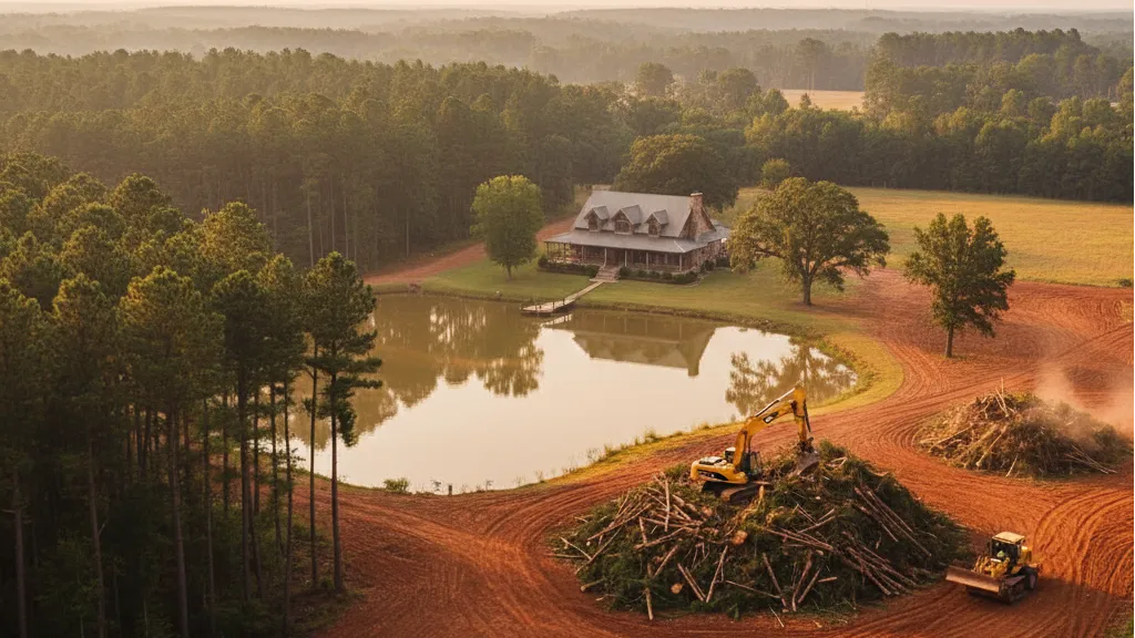 Tree removal and debris piles during land management service in Georgia