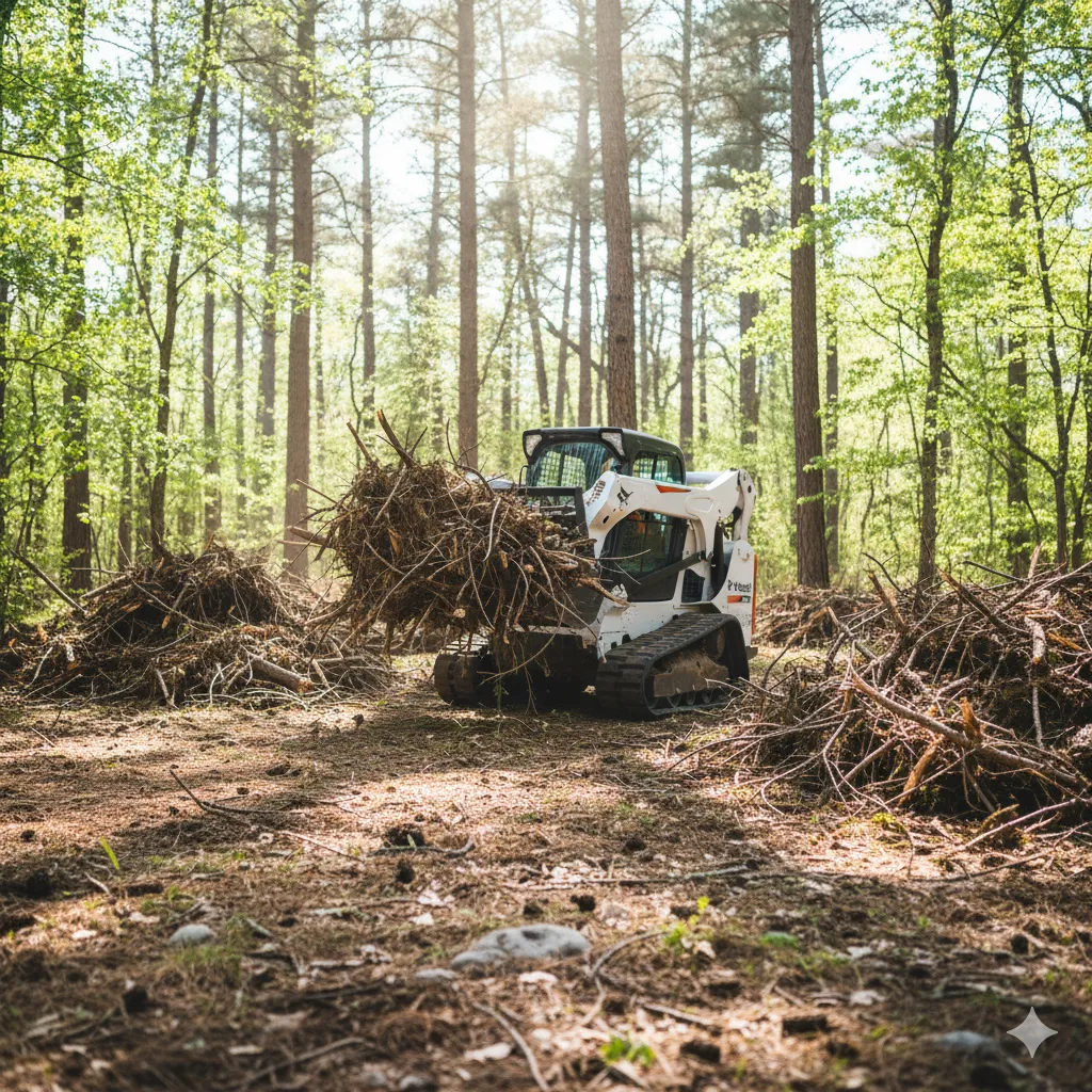 bobcat clearing trees and brush on South Georgia property