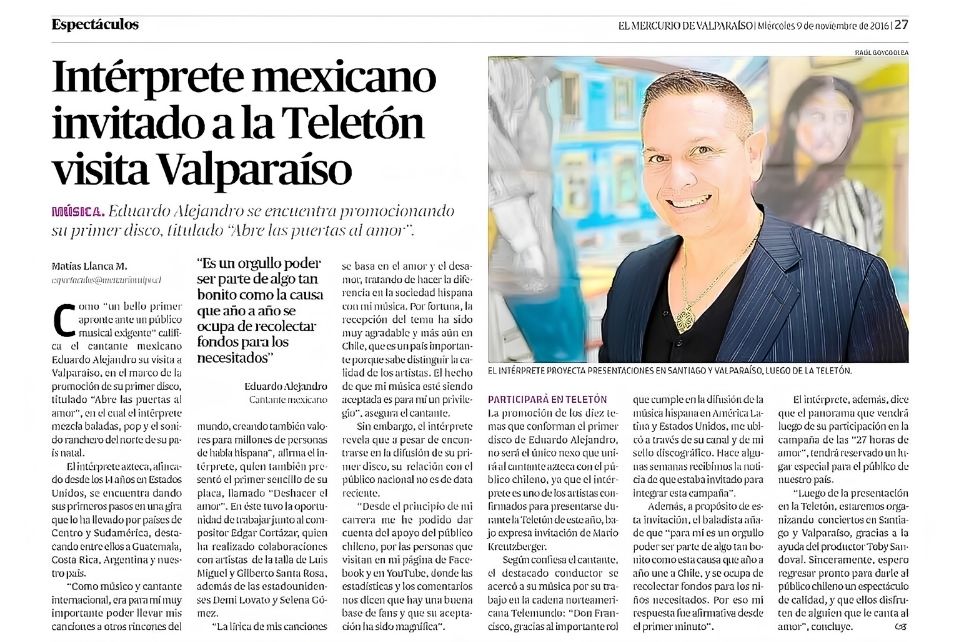 Interprete mexicano invitado a la Teleton visita Valparaiso