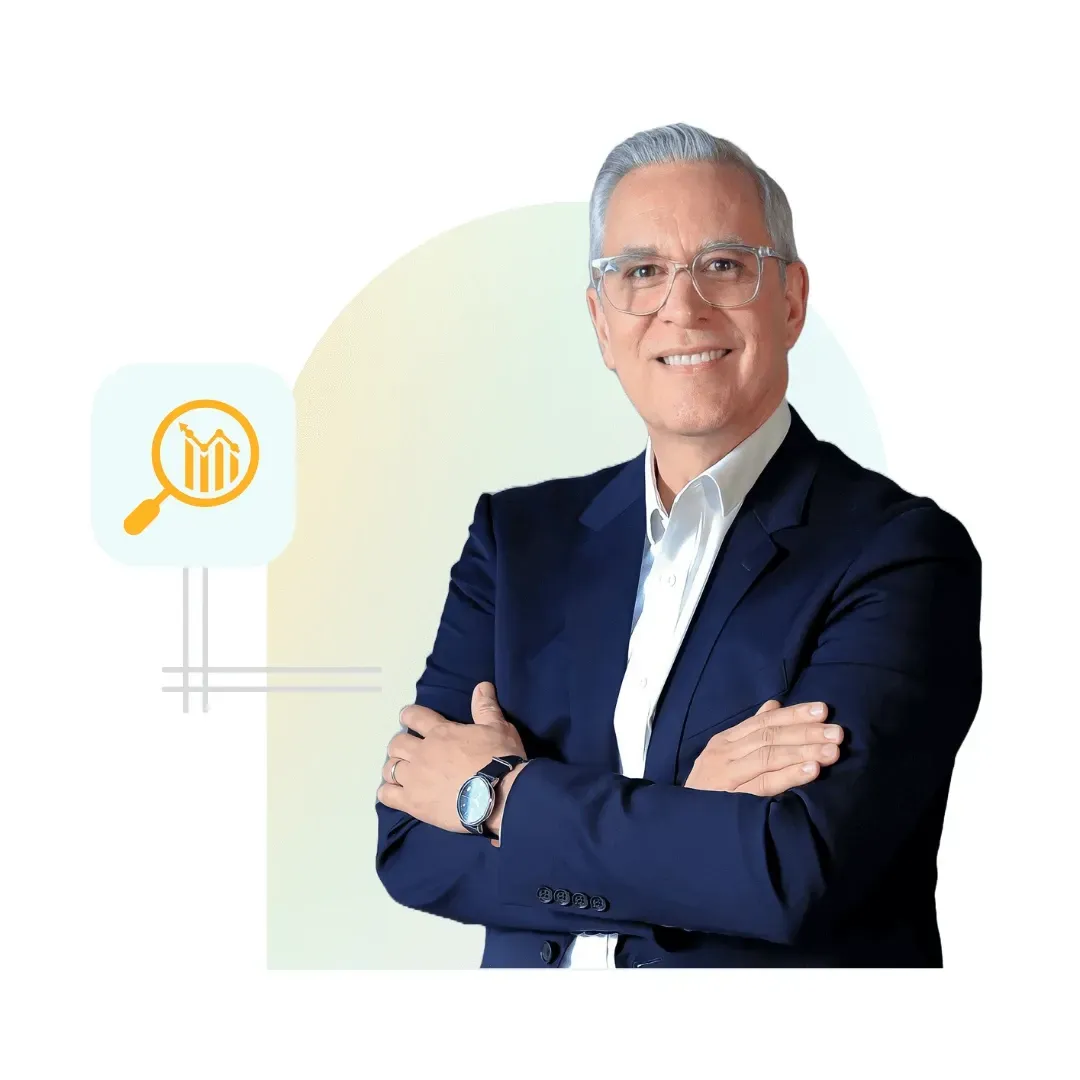 business man with icon focused on growth and entrepreneurial insight