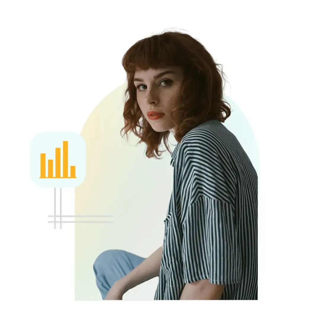 ginger girl with an icon with growth graph