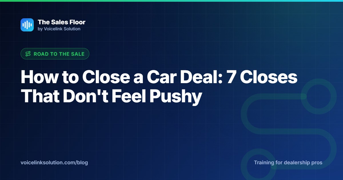 A car salesperson and a couple shaking hands across a desk after agreeing on a vehicle purchase.