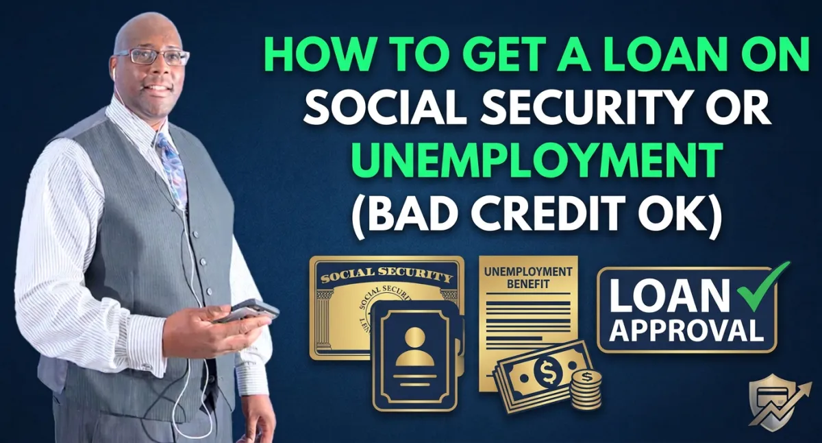 Person reviewing loan options on a laptop while on Social Security or unemployment with bad credit