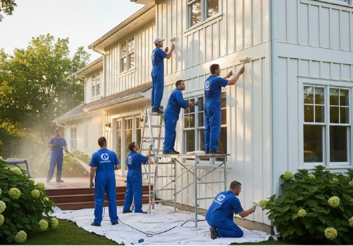 Modern bathroom corner with marble walls and ceiling light.